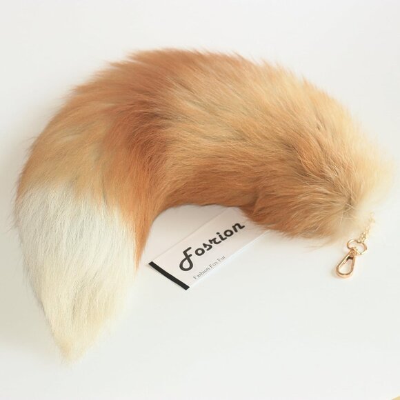 ⚡Golden Real Fox Tail Fur Keychain Clasp Fashion Charm Cosplay Toy Fabric Fur - Picture 2 of 9